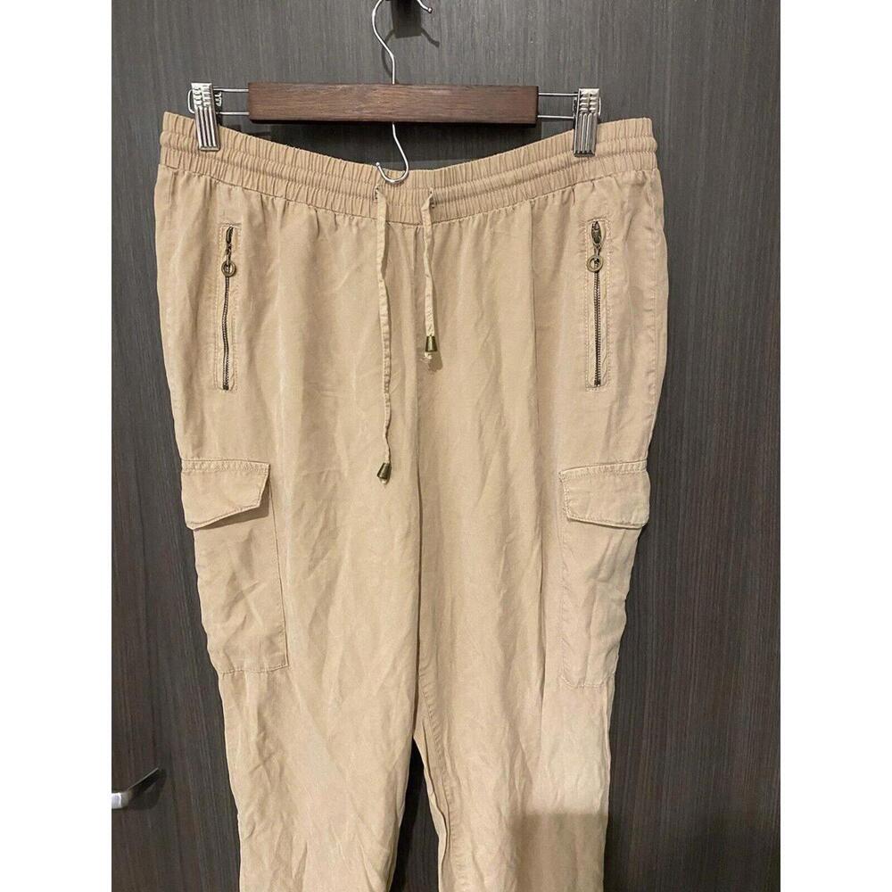 Womens size Large 100% Tencel Pants Joggers Zipper Pockets Drawstrings Tan NEW - Picture 3 of 10
